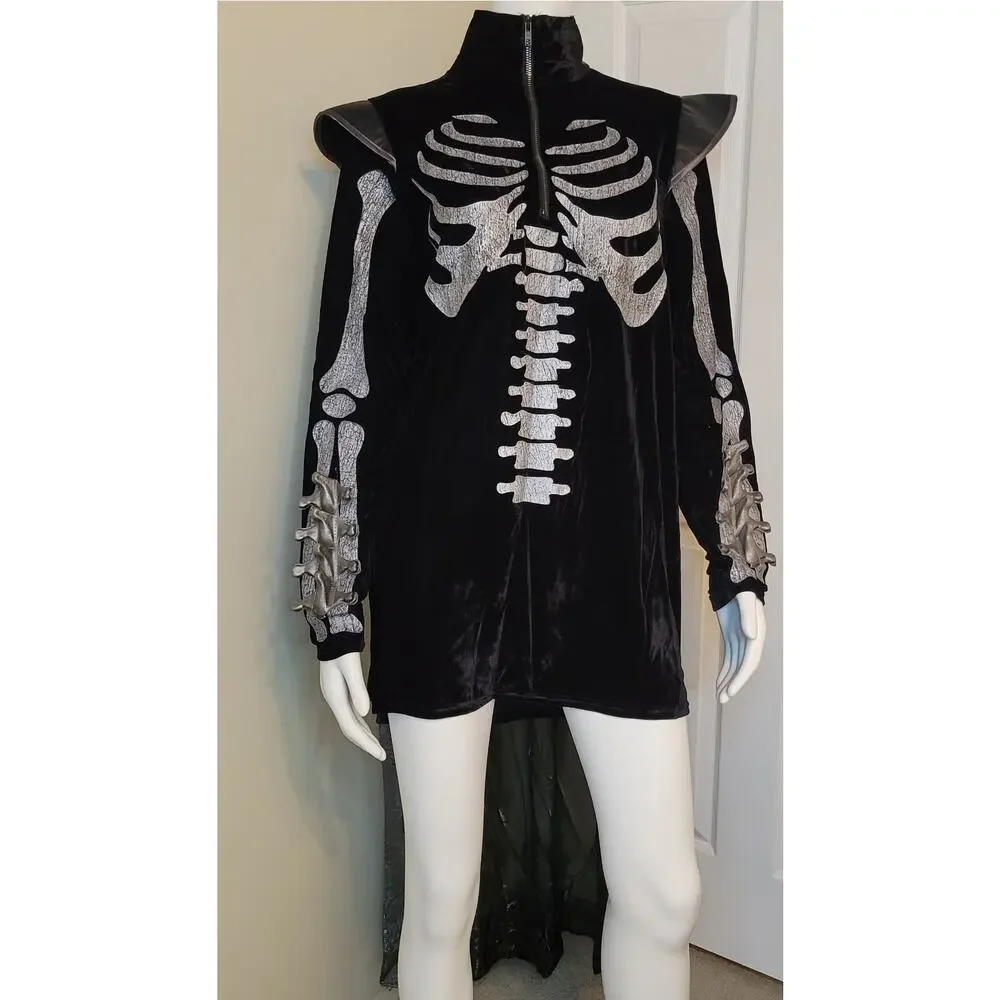 Spirit Halloween Costume Deluxe Skeleton King Shirt w/ Attached 55" Cape Size M - Picture 1 of 10
